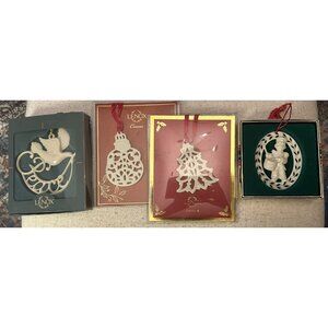 4 Lenox Christmas Ornaments Porcelain- Tree Snowman Dove Little Drummer Boy 3-4”